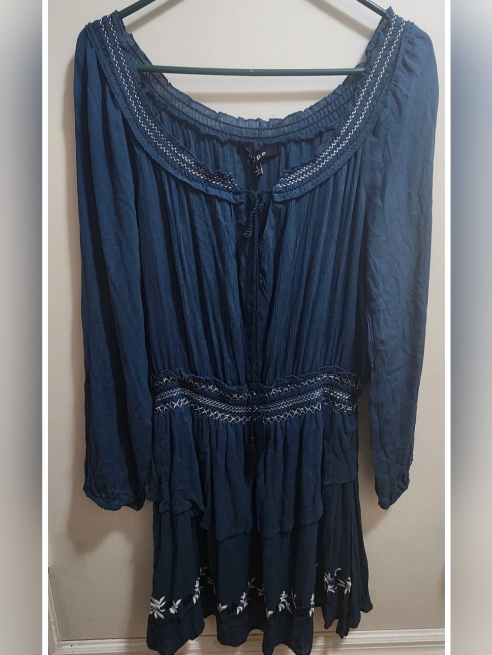 Hype Blue Boho Off Shoulder Dress Large